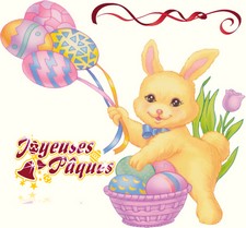 carte postale lapin de paques et les oeufs